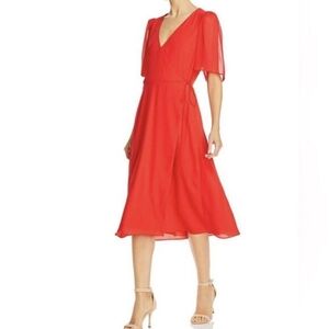 Alice + Olivia Siri Wrap Midi Dress in Red Poppy